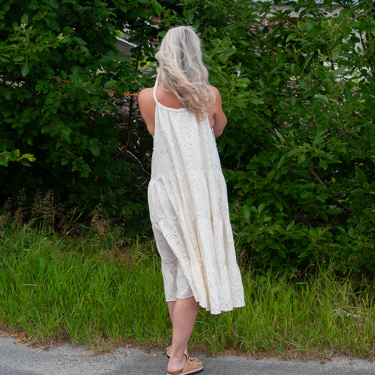 Summer dress, Tie dress lace - offwhite