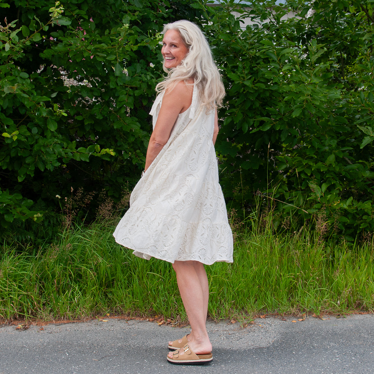 Summer dress, Tie dress lace - offwhite