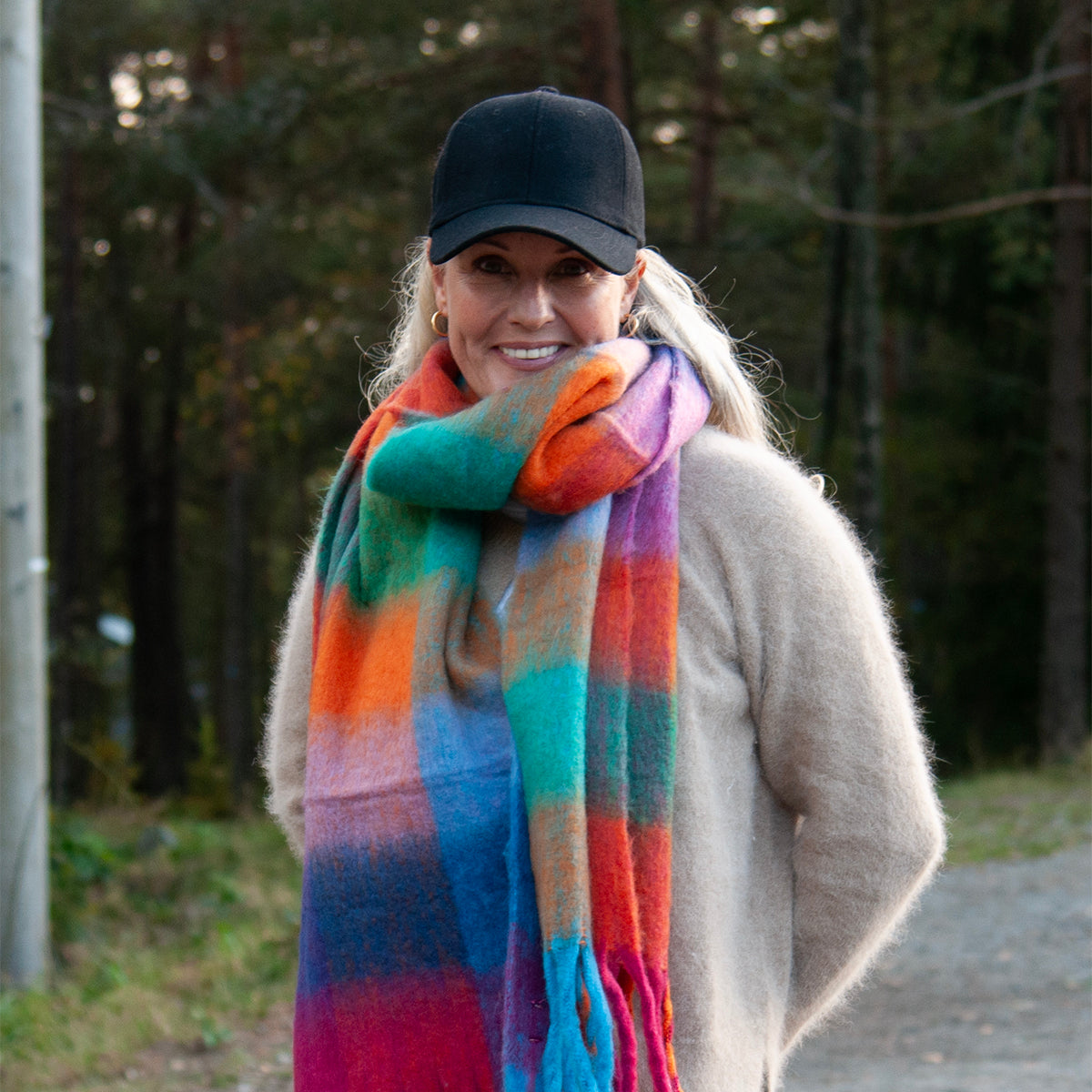 Fluffy scarf with squares TS16261 - orange