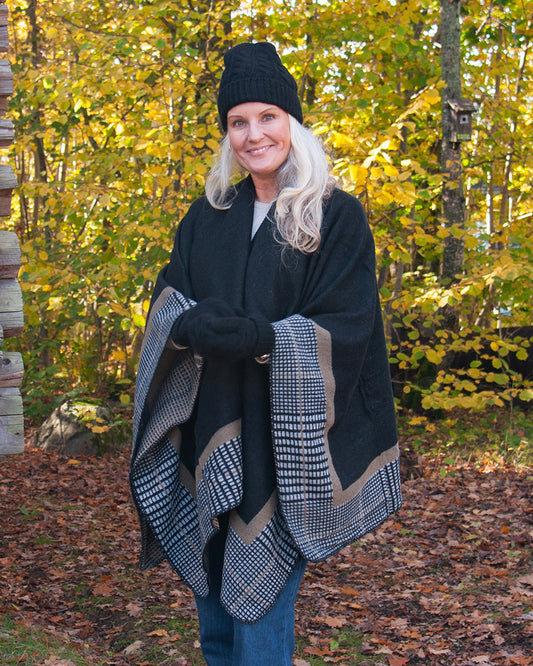 806001 Poncho tweed mønster TS16065 - svart