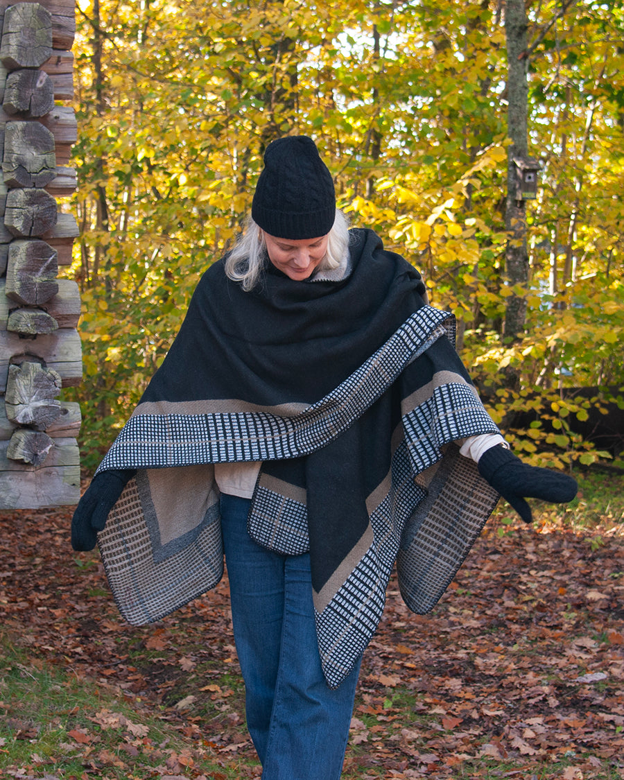 806001 Poncho tweed mønster TS16065 - svart