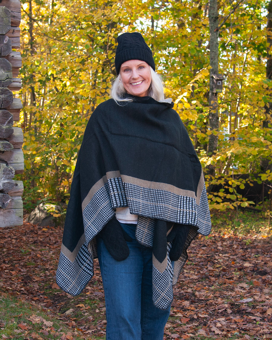 806001 Poncho tweed mønster TS16065 - svart