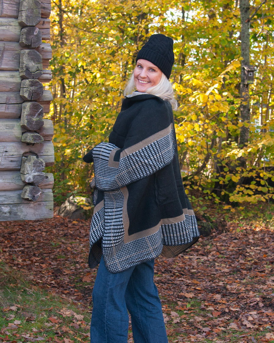 806001 Poncho tweed mønster TS16065 - svart