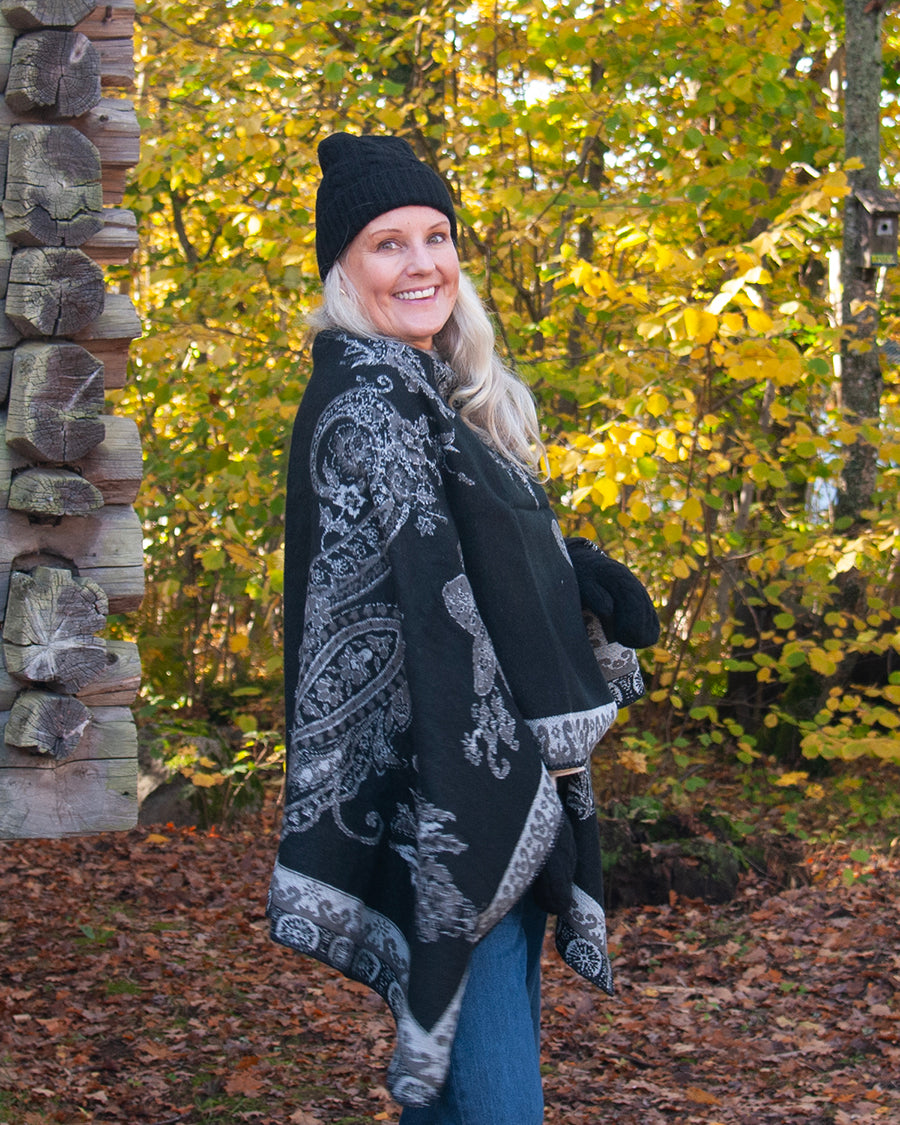 805901 Poncho paisley mønster TS16062 - svart