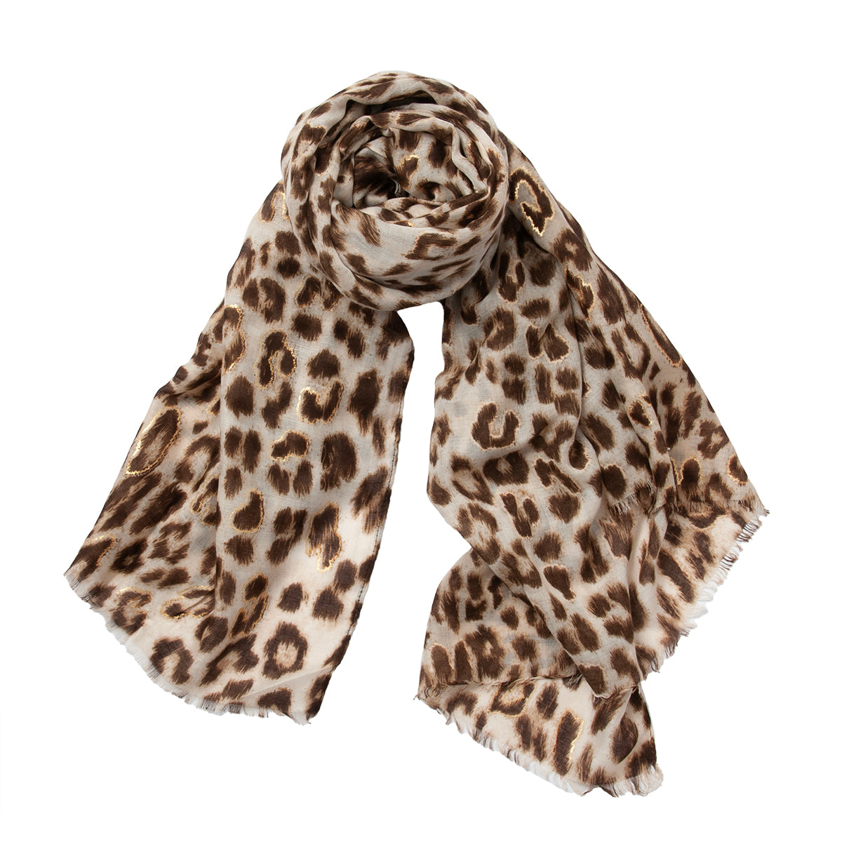 844605 Skjerf, Leopardprintet skjerf- beige