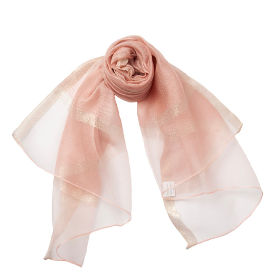 847336 Skjerf , Selskapsjal silkeorganza med gull stripe - rosa