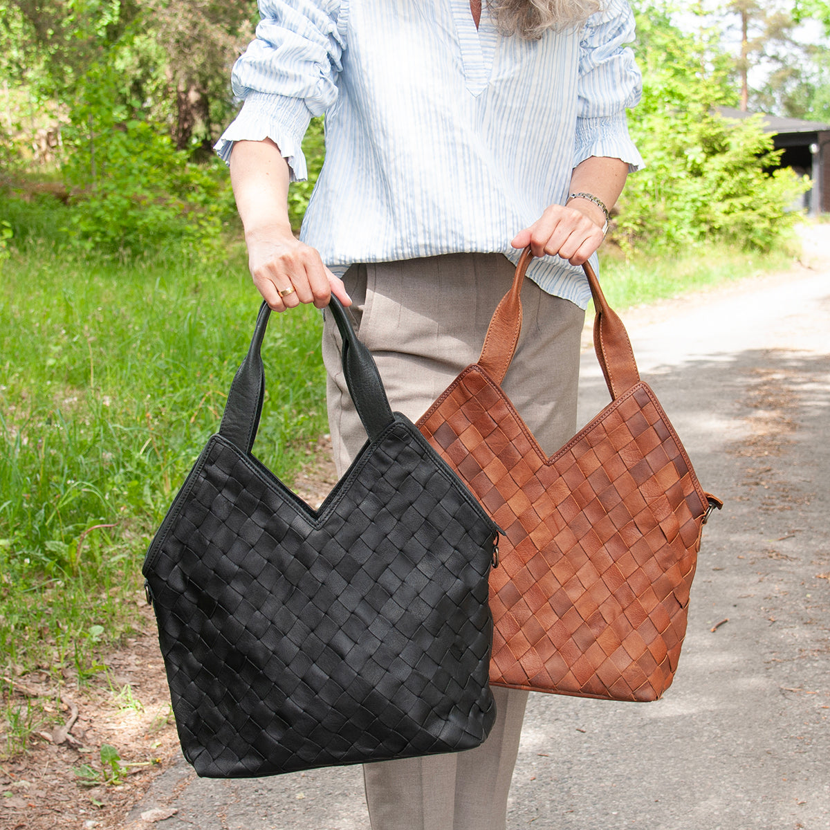 843801 Veske LOUIS stor flette shopper i skinn - svart