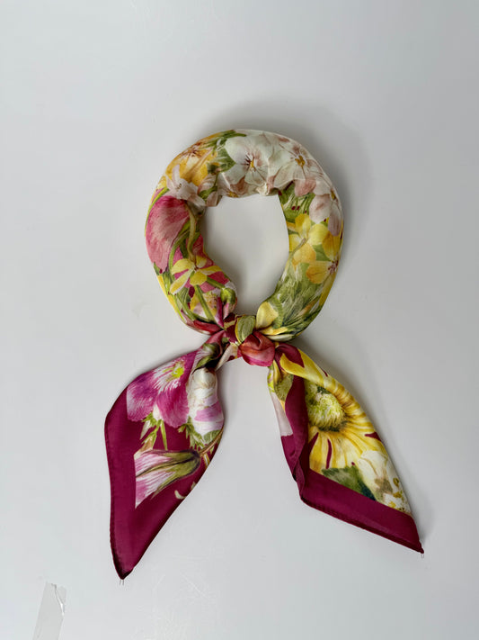 919432  Skjerf, Lite skjerf fargerikt blomsterprint - rosa