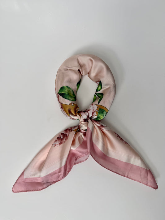 919336  Skjerf, Lite skjerf blomst og lenkeprint - rosa