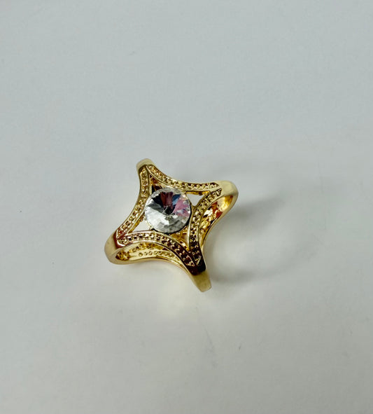 916862 Skjerf ring - Skjerfring med stor strass sten - gull