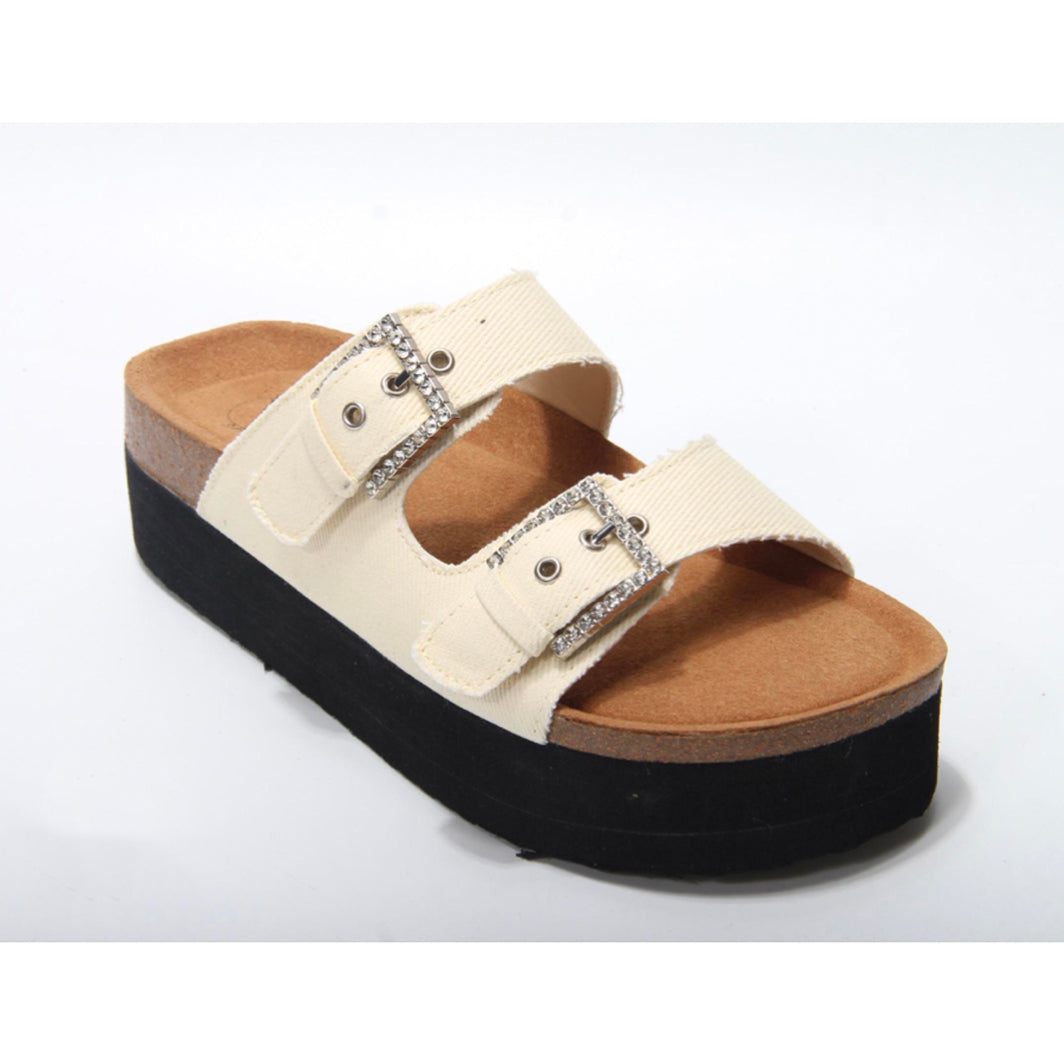 Sandals, EXTRA jeans sandal with crystal buckle - offwhite