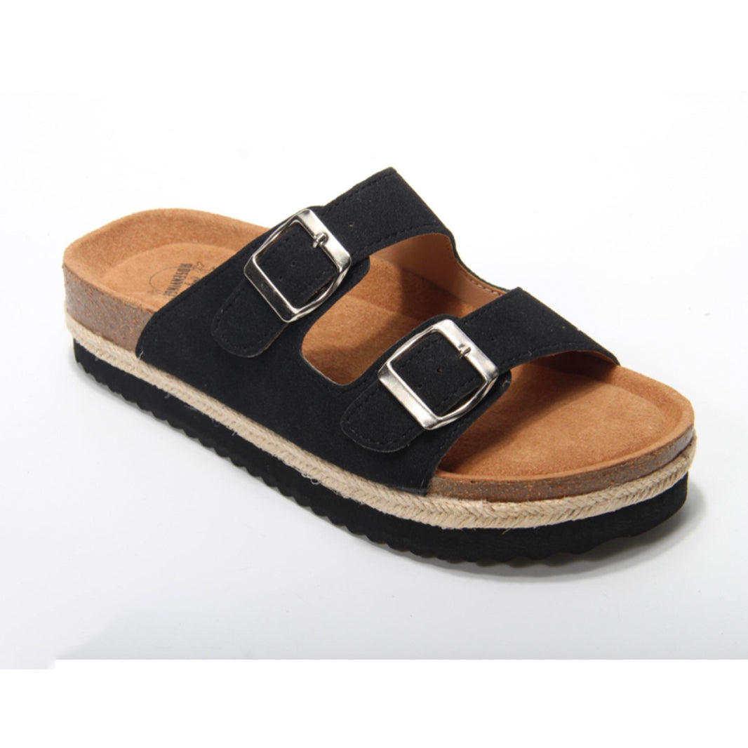 Sandals, EXIT suede sandal with silver buckle - black